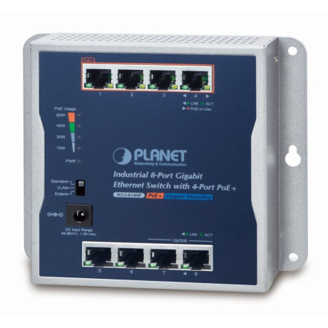 PLANET - NETPLA2284 - WGS-814HP Switch, průmyslový, nástěnný, 8x 1Gb RJ-45, 4x PoE 802.3at