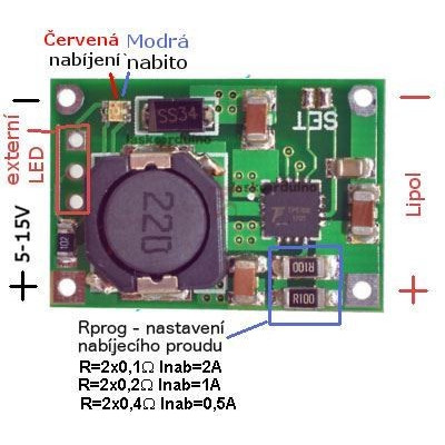 Hadex nabíječka 1-2 Li-Ion článků 2A s ochranou, modul s IO TP5100