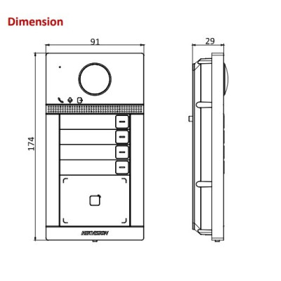 Hikvision DS-KV8413-WME1(C)/Flush dveřní IP stanice, 4 tlačítka, 2 Mpx, LAN+WiFi, RFID, 2.gen., zápustná