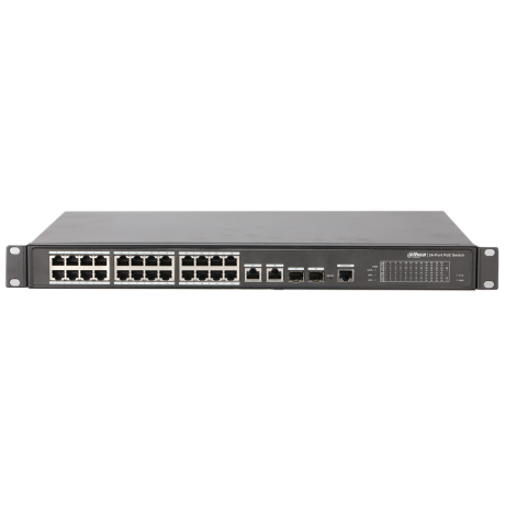 DAHUA PFS4226-24ET-360-V3 - PoE kapcsoló 26/24, 24x PoE/2x Gb RJ/SFP kombó, MNG, rackbe szerelhető