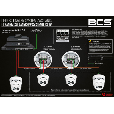 BCS - (313816) - xPoE3/EXT-AT - PoE extender 3x port 10/100 Mbps, více IP kamer na 1 UTP vodiči